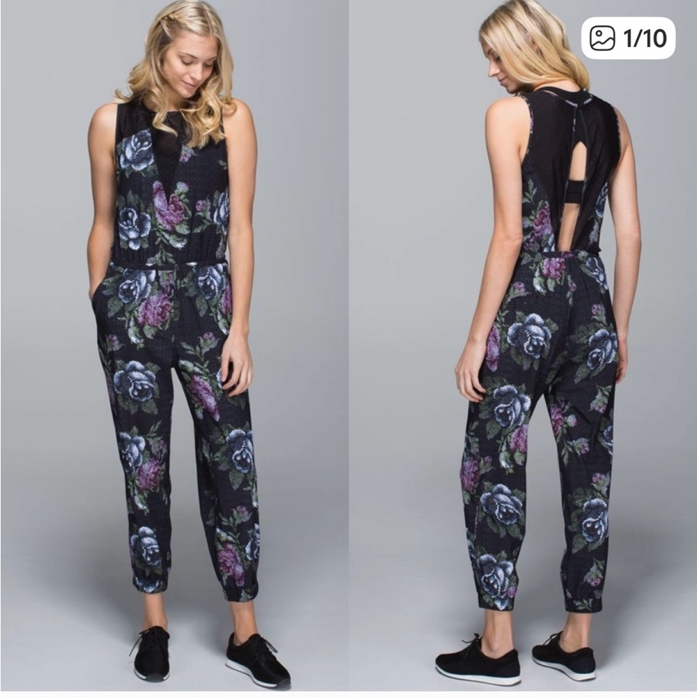 Floral Black Lulu lemon garden party Jumpsuit